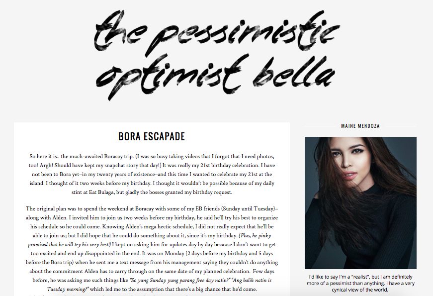 2 Maine Mendoza Alden Richards Richard Faulkerson Jr. Maichard Maiden Confession pambansang bae mainemendoza.com The pessimistic optimist bella Boracay Surprise