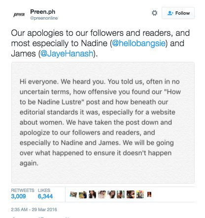 James Reid Preen article Nadine Lustre How to Be Nadine Lustre 2 James Reid Reacts Inquirer Preen Apology