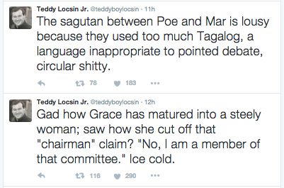 Teddy Locsin Jr. Tagalog English PiliPinas Debates 2016 Irked Netizens Trending Topic Twitter Comments 2