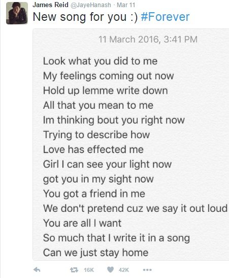 james reid compose new song for girlfriend nadine lustre called Forever