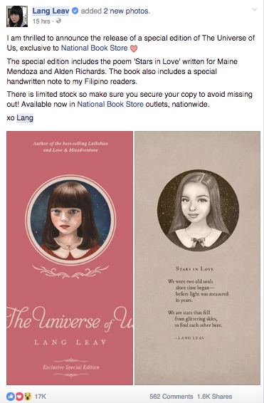 Lang Leav The Universe of Us Maine mendoza Alden Richards Aldub Poem National Bookstore