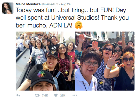 Maine Mendoza Fan LA Los Angeles California based Universal Studios Hollywood Team Abroad MaineWatch Carmi huggable_me Alden Richards ALDub NAtion Los Angeles LA California